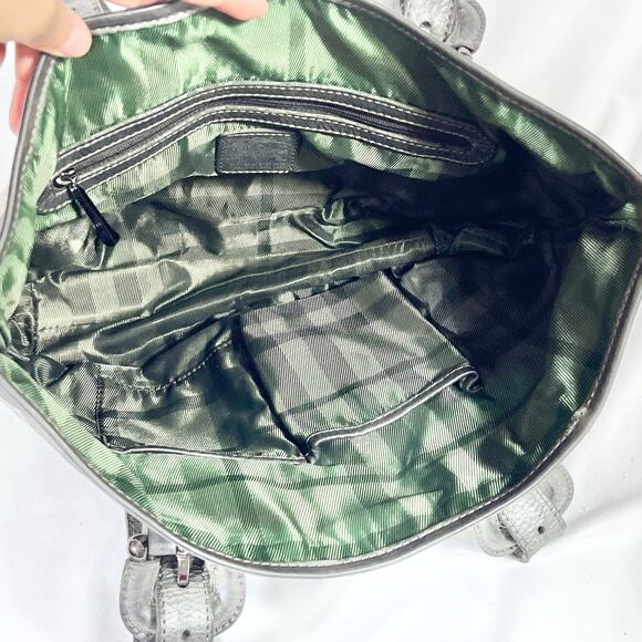 Burberry Super Nova Shimmer Check Tote Bag Canvas Leather Trim Open Top Pockets - Picture 5 of 16